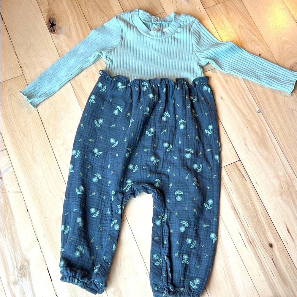 Green Ribbed Long Sleeve Baby Jumpsuit